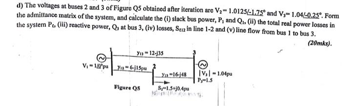 Solved d) The voltages at buses 2 and 3 of Figure Q5 | Chegg.com