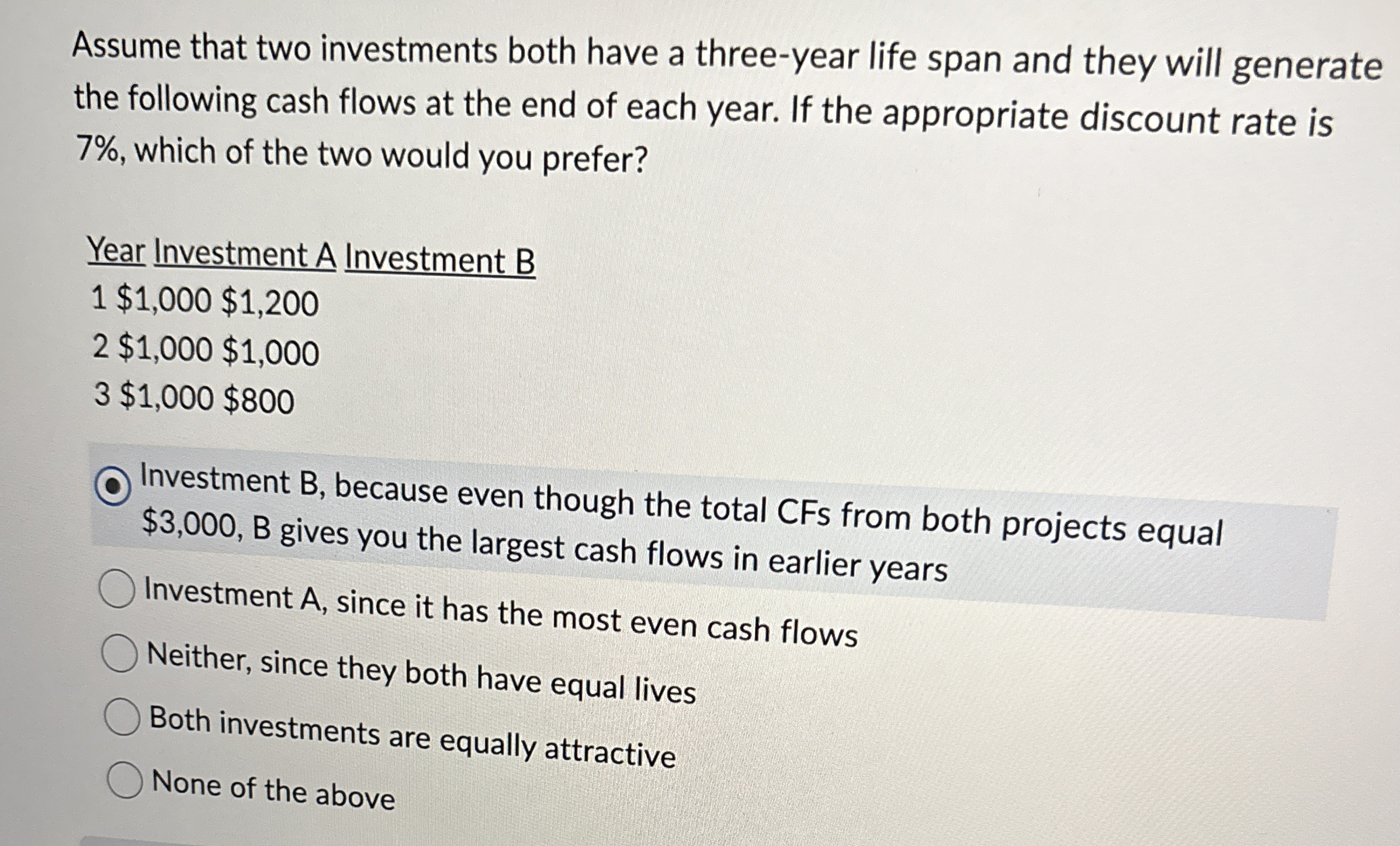 Solved Assume that two investments both have a three-year | Chegg.com