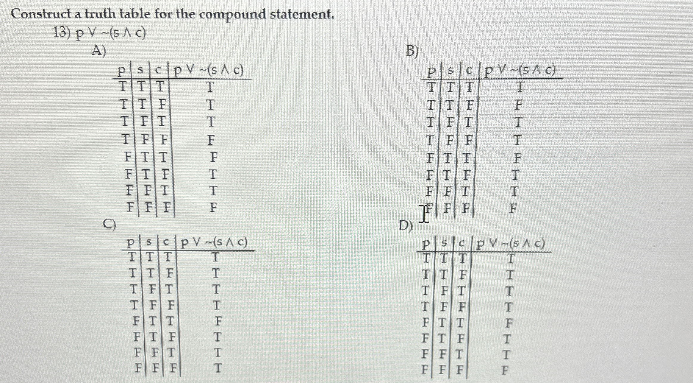 Solved Construct a truth table for the compound | Chegg.com