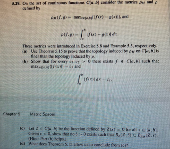 Solved 5 29 On The Set Of Continuous Functions C A B C Chegg Com