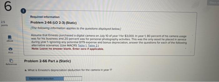 Solved Required information Problem 2-66 (LO 2-3) (Static) | Chegg.com