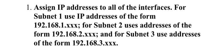 Solved 1. Assign IP addresses to all of the interfaces. For | Chegg.com