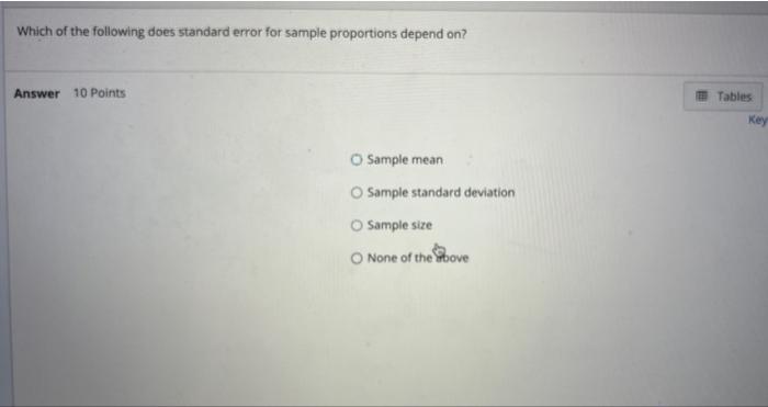 Solved Which of the following does standard error for sample | Chegg.com