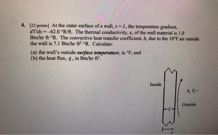 Solved 4. [22 points) At the outer surface of a wall, x-L, | Chegg.com