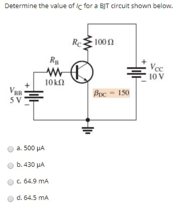 Solved Determine the value of ic for a BJT circuit shown | Chegg.com
