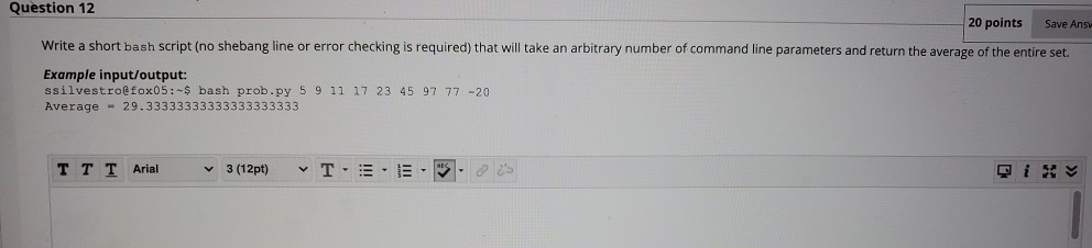 Solved Question 12 20 points Save Ans Write a short bash | Chegg.com