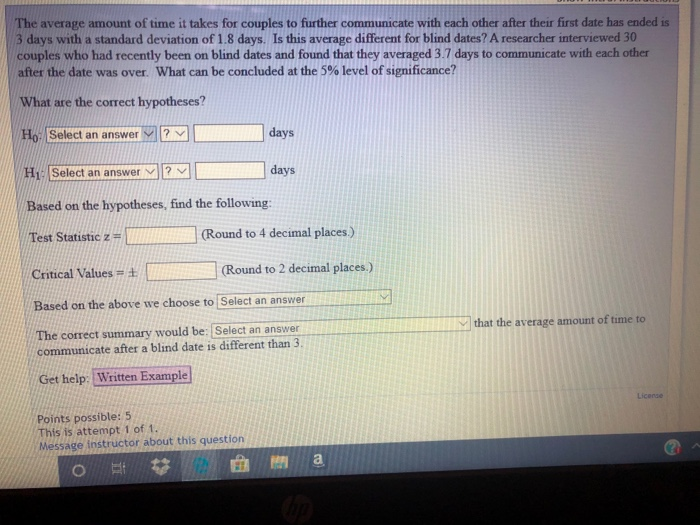 Solved The average amount of time it takes for couples to | Chegg.com