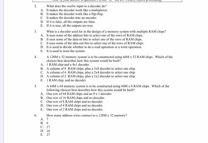 Solved 2. 3. What does the enable input to a decoder do? A. | Chegg.com