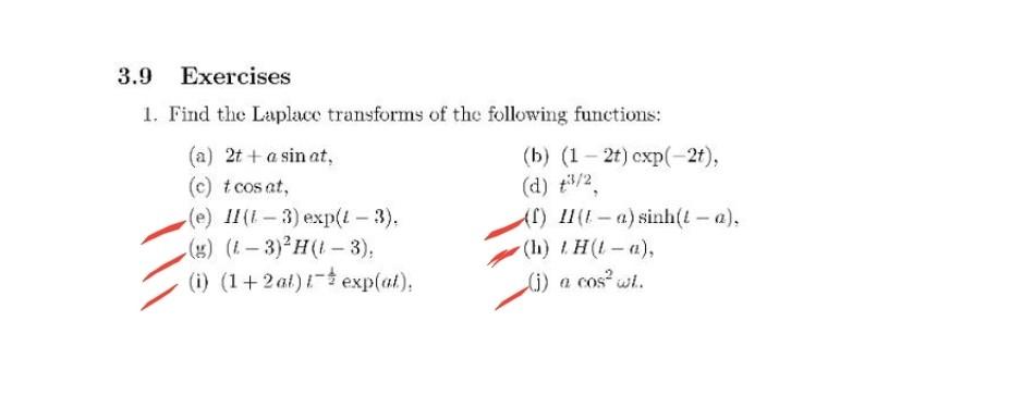 Solved 3.9 Exercises 1. Find The Laplace Transforms Of The | Chegg.com