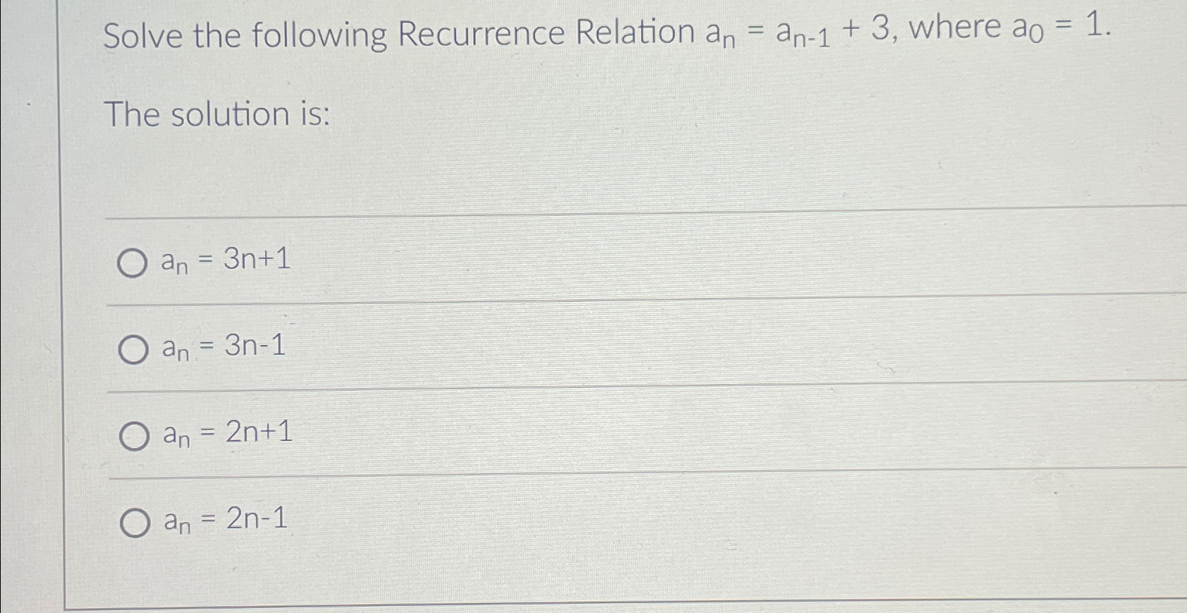 Solved Solve The Following Recurrence Relation Anan 13 9567