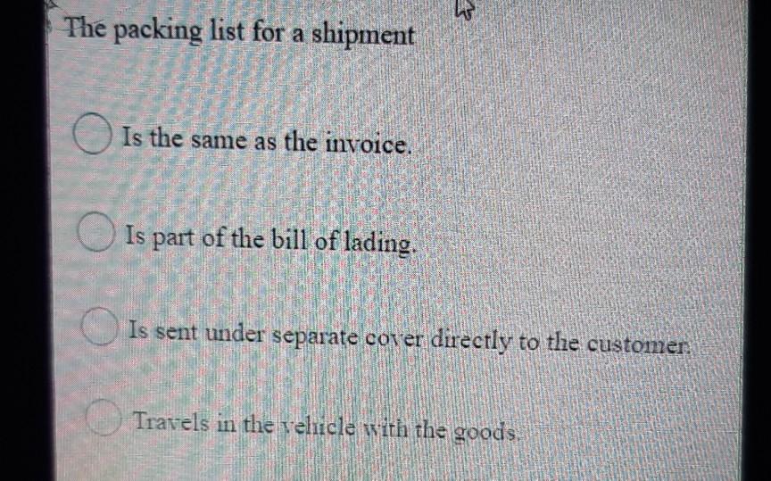 Solved The packing list for a shipment Is the same as the