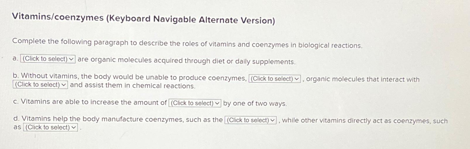 Solved Vitamins/coenzymes (Keyboard Navigable Alternate