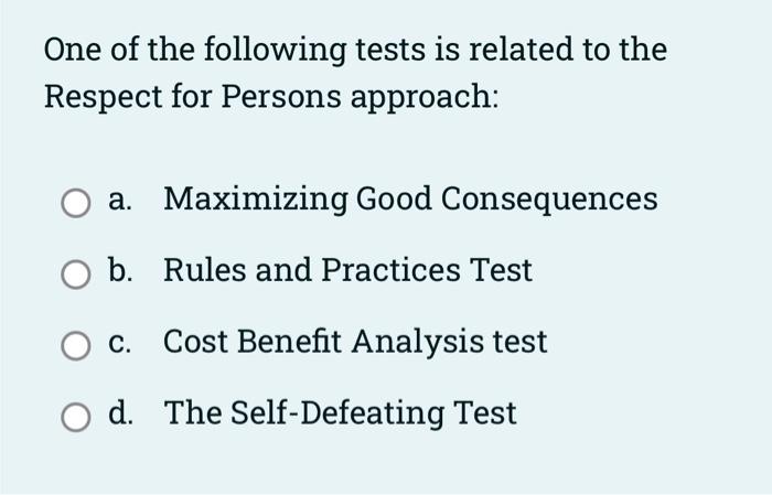 Solved One of the following tests is related to the Respect | Chegg.com