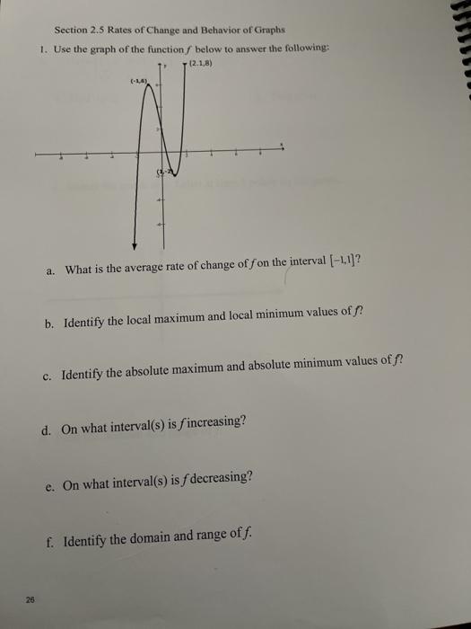 Solved Section 2.5 Rates of Change and Behavior of Graphs 1. | Chegg.com
