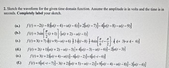 Solved 2. Sketch the waveform for the given time domain | Chegg.com