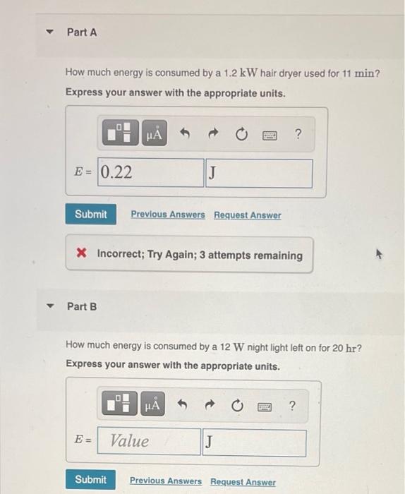 Solved Part A How much energy is consumed by a 12 kW hair