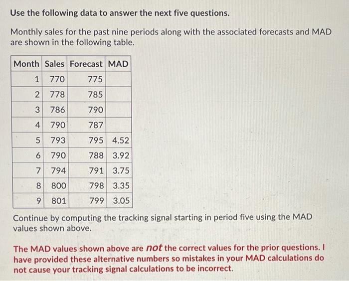 Solved Use the following data to answer the next five | Chegg.com