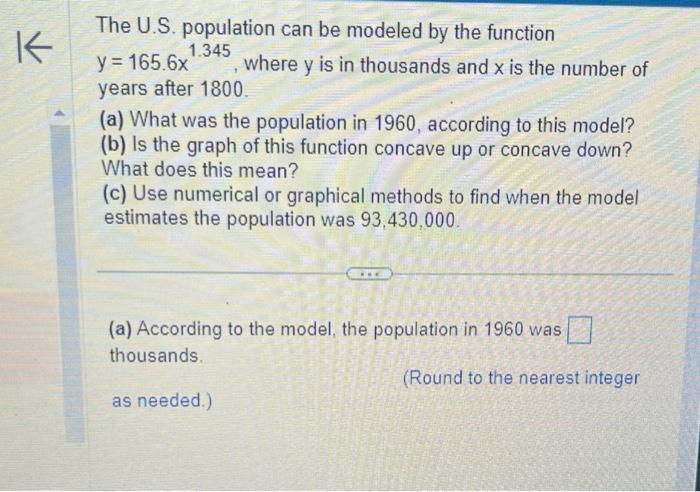 Solved The U.S. population can be modeled by the function | Chegg.com