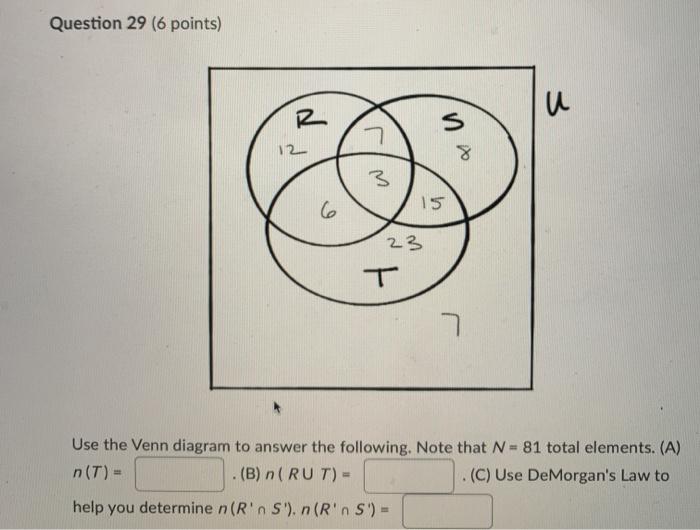 Solved Question 29 6 Points Lu R S 12 3 6 15 23 7 Use T Chegg Com