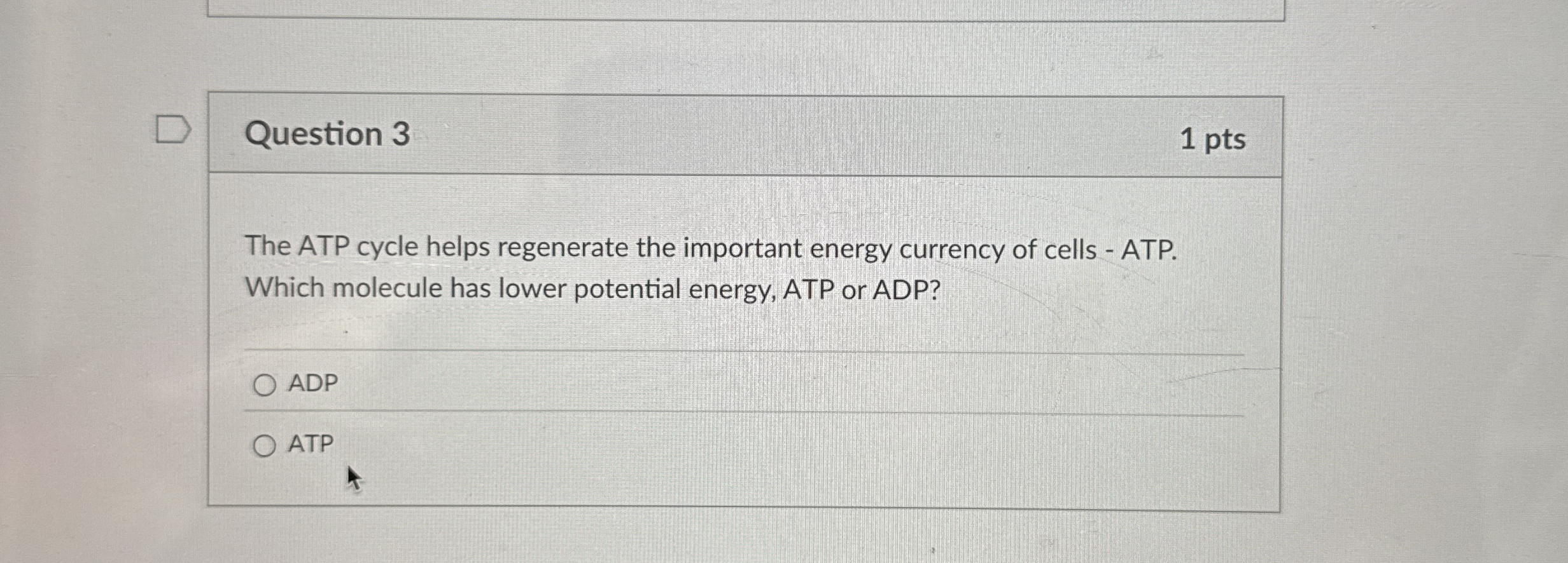 Solved Question 3The ATP cycle helps regenerate the | Chegg.com