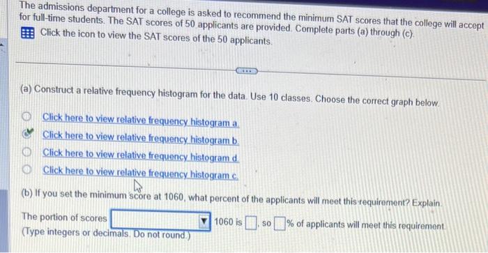 Solved The Admissions Department For A College Is Asked To | Chegg.com