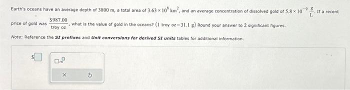 Solved Earth's oceans have an average depth of 3800 m, a | Chegg.com