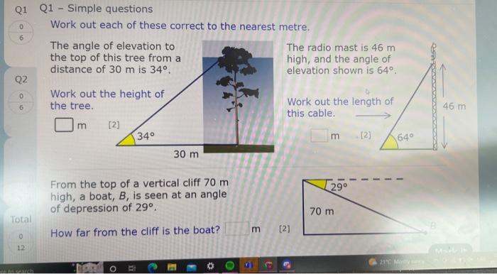 Q1 - Simple questions
Work out each of these correct to the nearest metre.
The radio mast
high, and the a
elevation showi
Wor