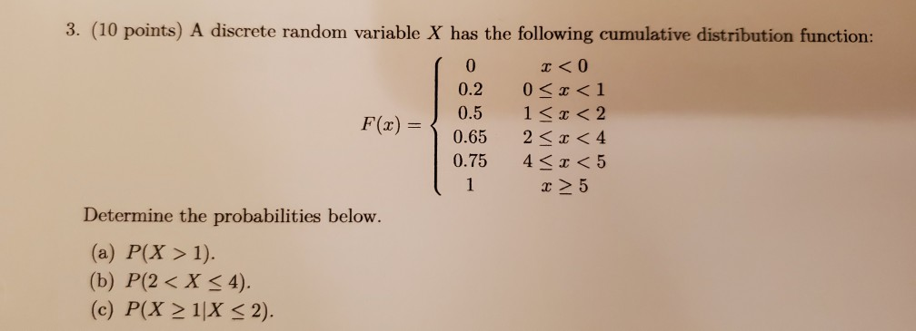 Solved 3. (10 points) A discrete random variable X has the | Chegg.com