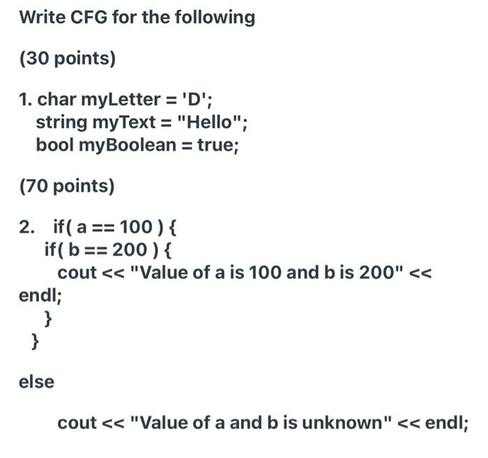 Solved Write CFG for the following (30 points) 1. char | Chegg.com