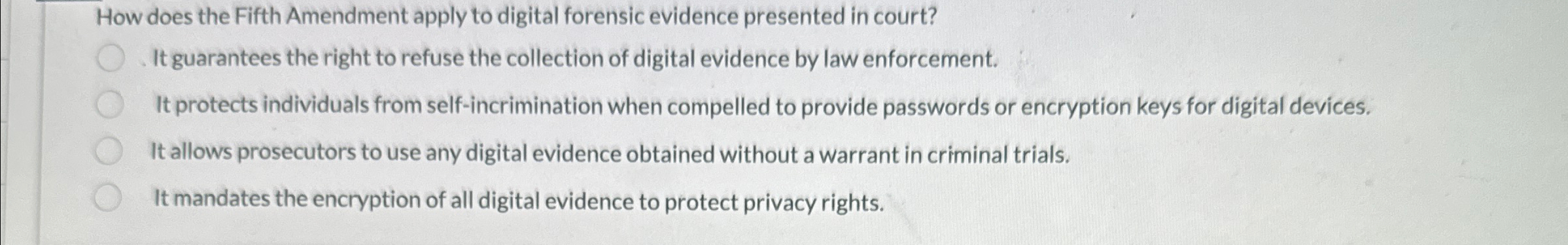 Solved How does the Fifth Amendment apply to digital | Chegg.com