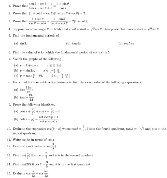 Solved Tan Sec 0 1 1 Sine 1 Prove That Tan 8 Sec 0 Chegg Com