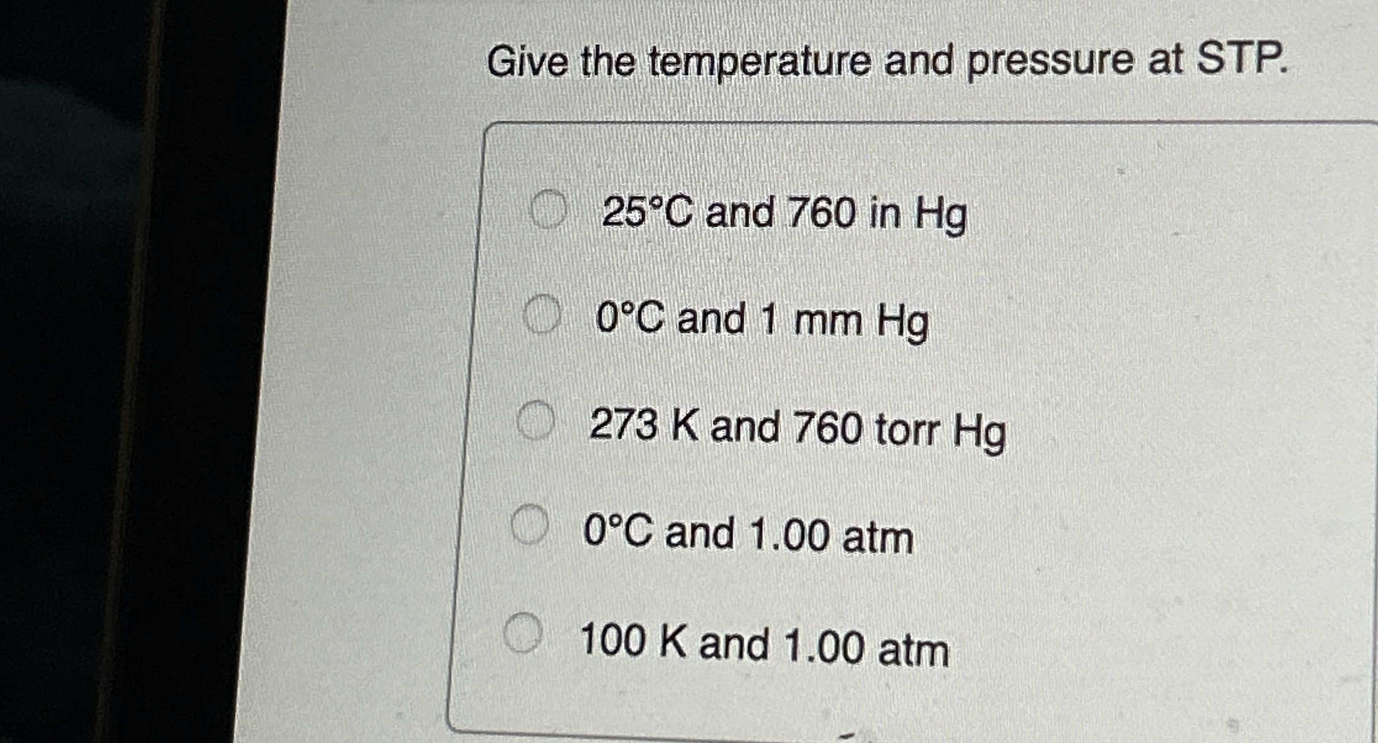 Solved Give the temperature and pressure at STP.25°C ﻿and | Chegg.com