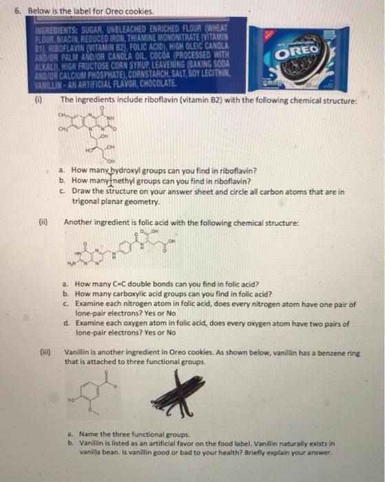 Solved 6. Below is the label for Oreo cookies OREO | Chegg.com