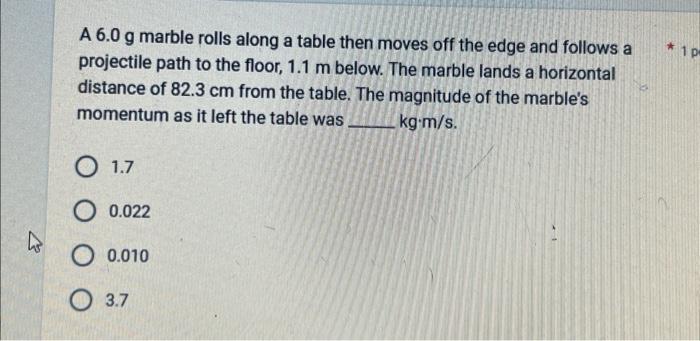 Solved A 6.0 g marble rolls along a table then moves off the | Chegg.com