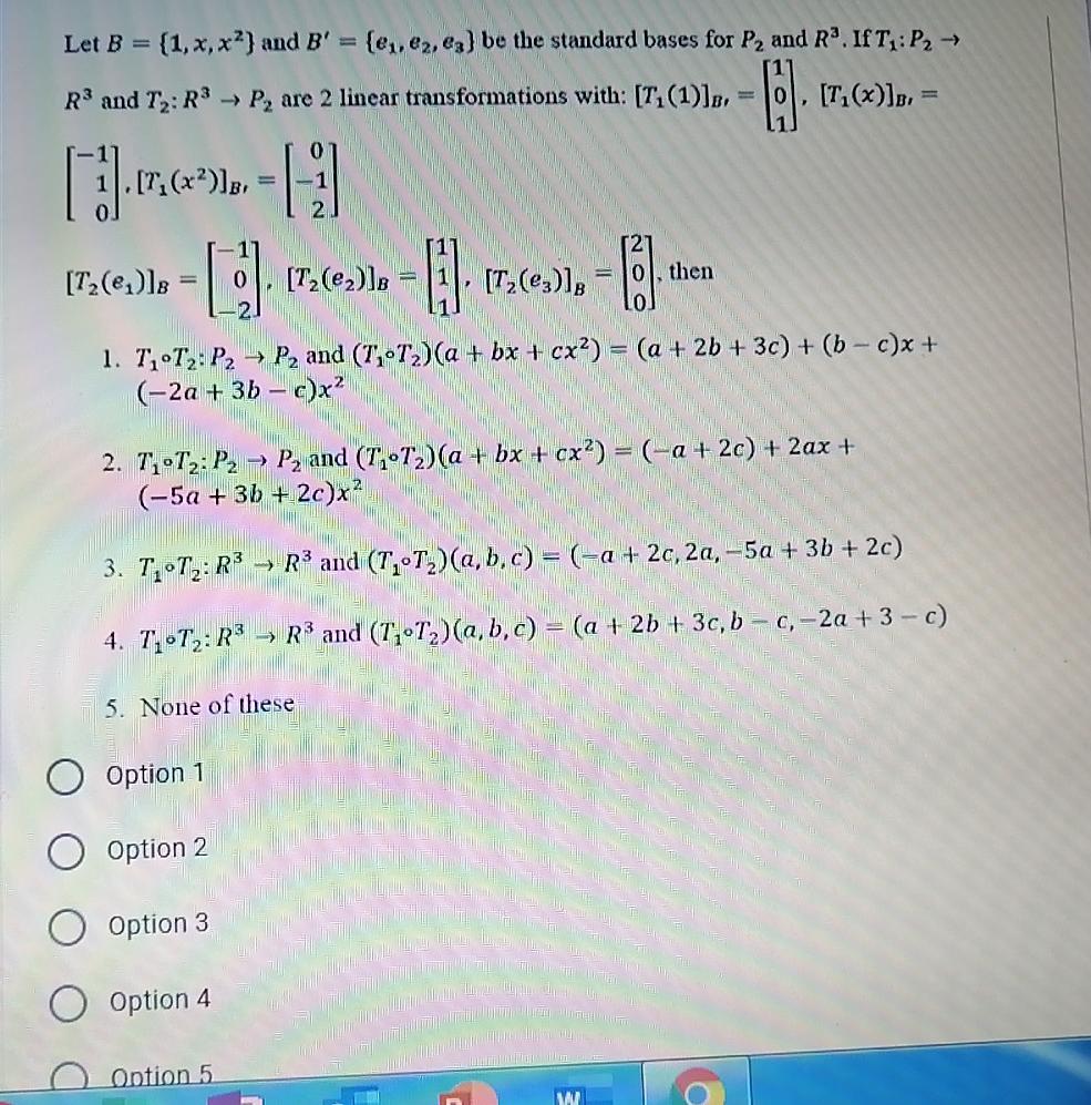 Solved Let B = {1,x,) And B' = {1,e2,ex} Be The Standard | Chegg.com