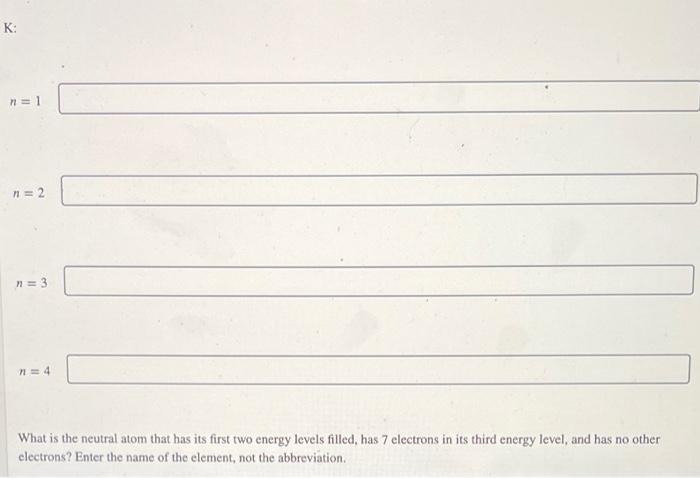 Solved Enter the number of electrons in each energy level | Chegg.com