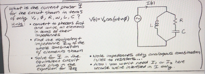 Solved Ve Vocos Wt O Vel What Is The Current Phasor ſ Chegg Com