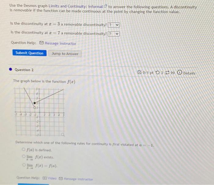 Solved Use the Desmos graph Limits and Continuity Informal