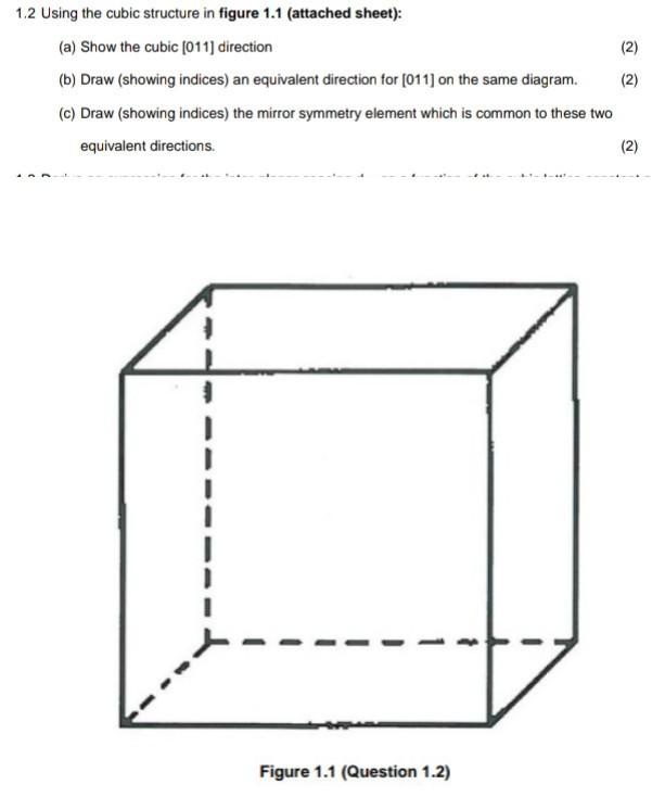 Solved 1.2 Using the cubic structure in figure 1.1 (attached | Chegg.com