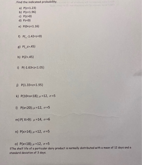 Solved Find The Indicated Probability A P Z Chegg Com