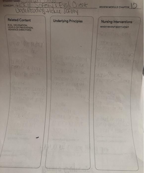 STUDENT NAME REVIEW MODULE CHAPTER 13 CONCEPT HOT ocfety: Eval. Client Unde standing Hohe Safety Underlying Principles Relate