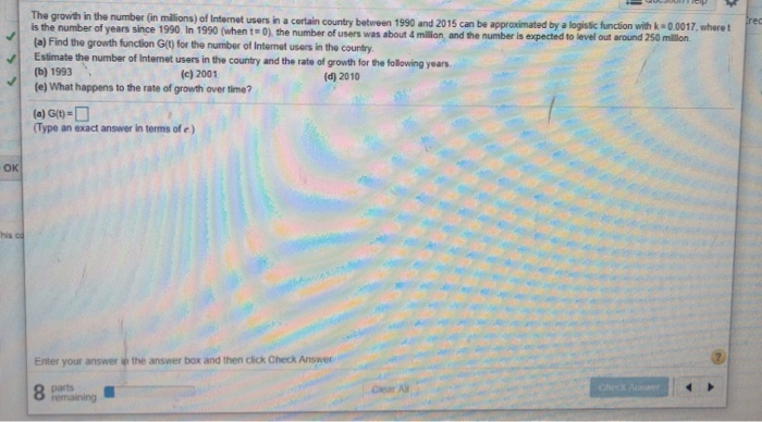 Solved rec The growth in the number (in millions) of | Chegg.com