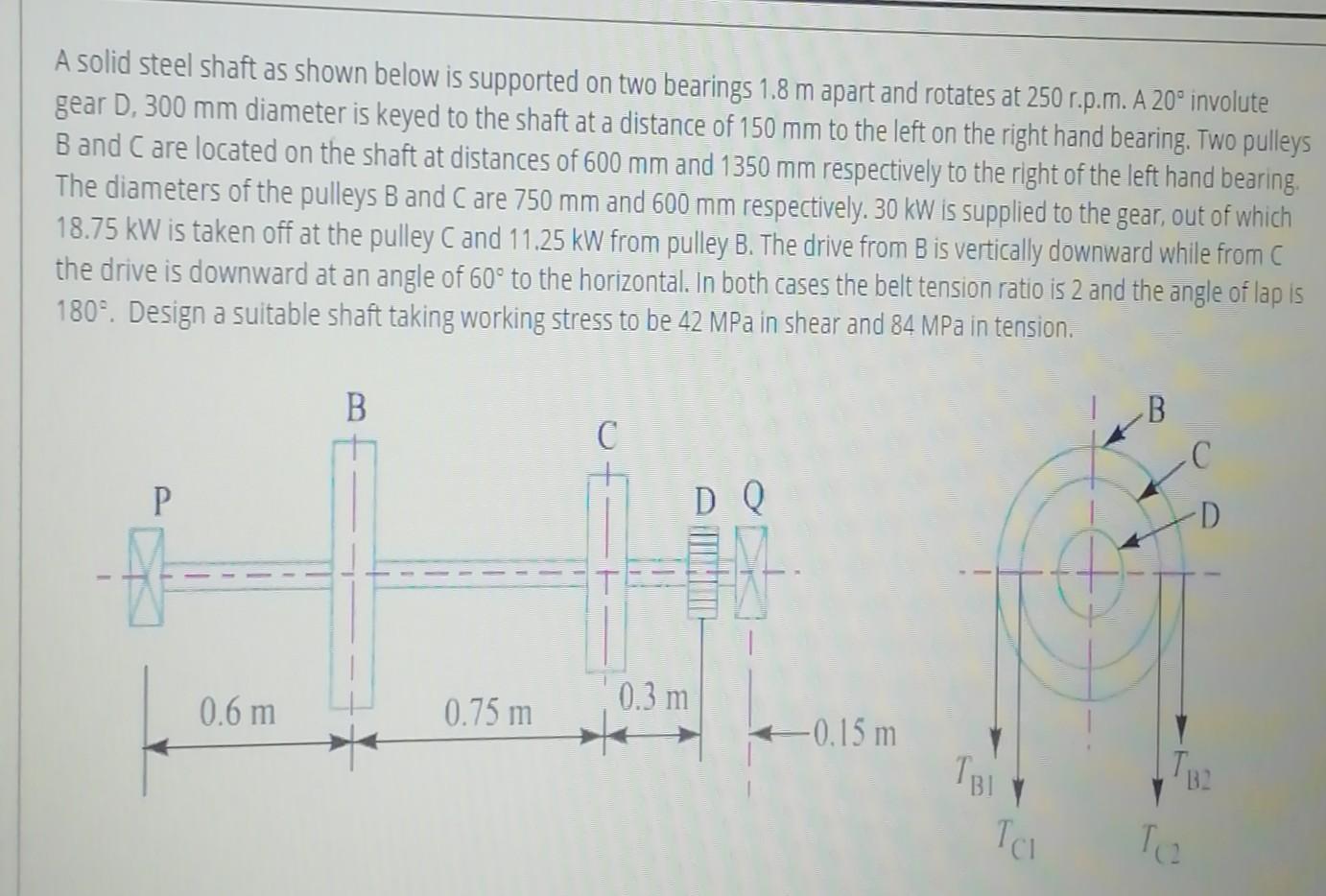 Solved A solid steel shaft as shown below is supported on