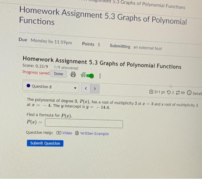 Solved 5.3 Graphs of Polynomial Functions Homework | Chegg.com