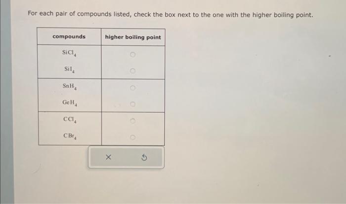 Solved For each pair of compounds listed, check the box next | Chegg.com