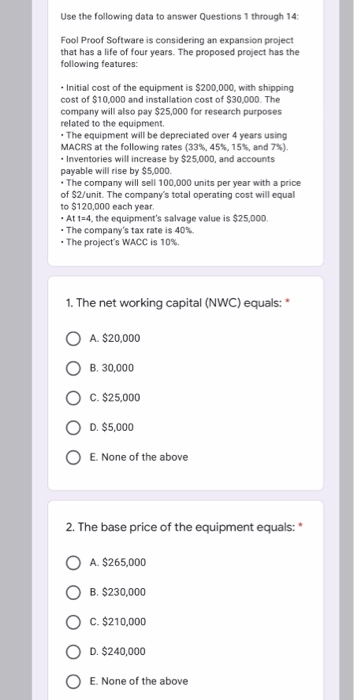 Solved Use the following data to answer Questions through | Chegg.com
