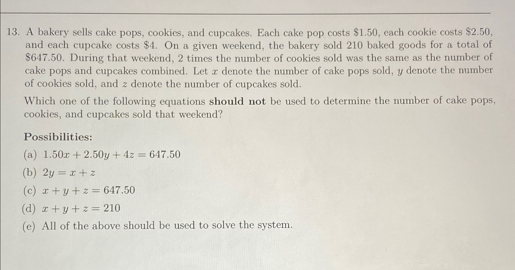 Solved A bakery sells cake pops, cookies, and cupcakes. | Chegg.com