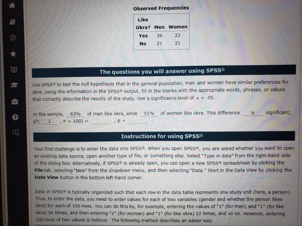 Solved Observed Frequencies Like okra? Men Women Yes 36 22