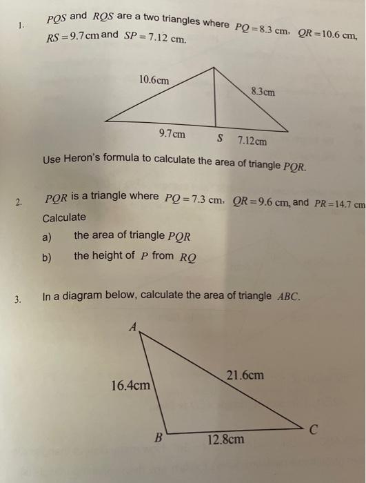 Solved 1. PQS and RQS are a two triangles where PQ=8.3