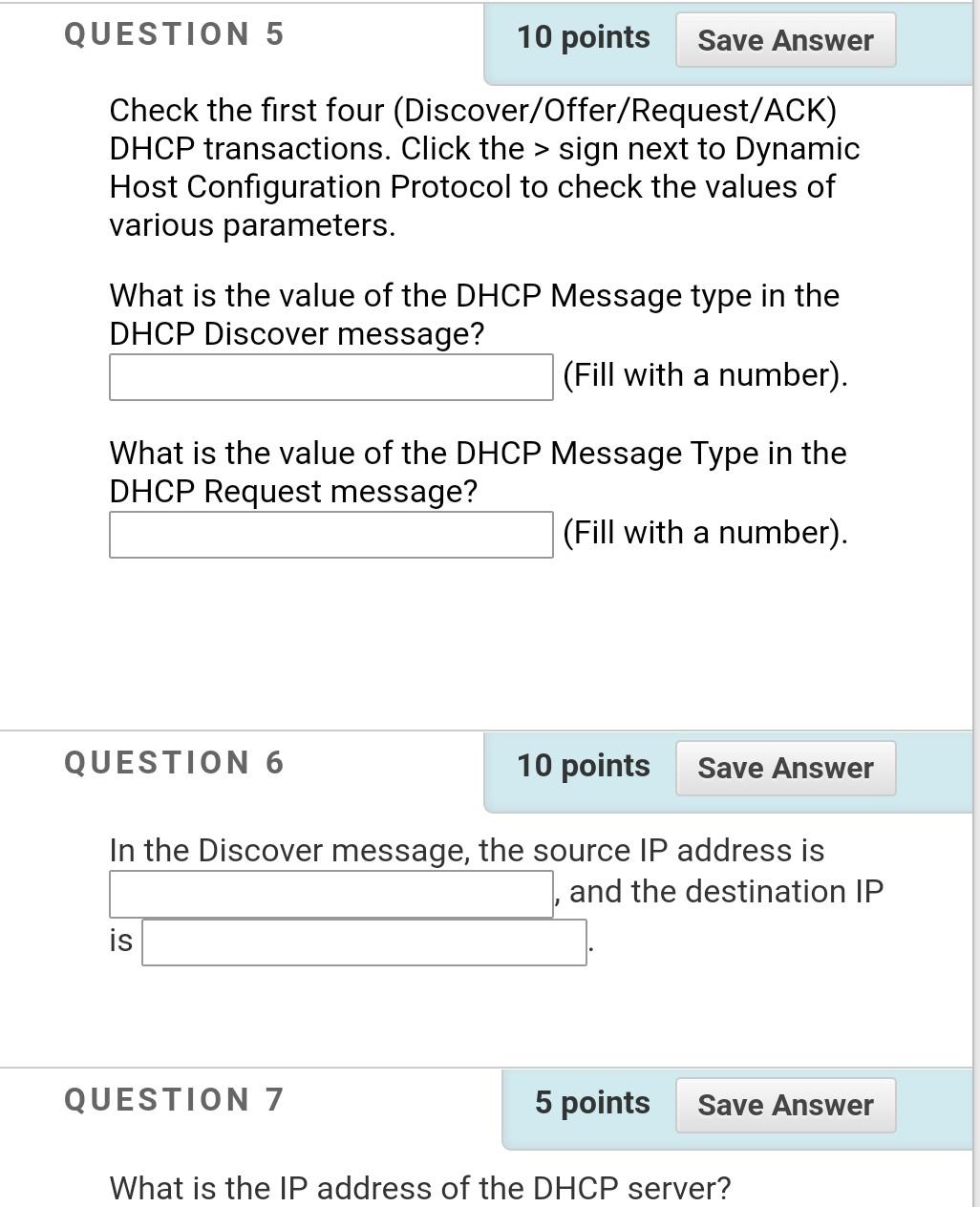 Solved QUESTION 1 5 points Save Answer DHCP messages sent | Chegg.com